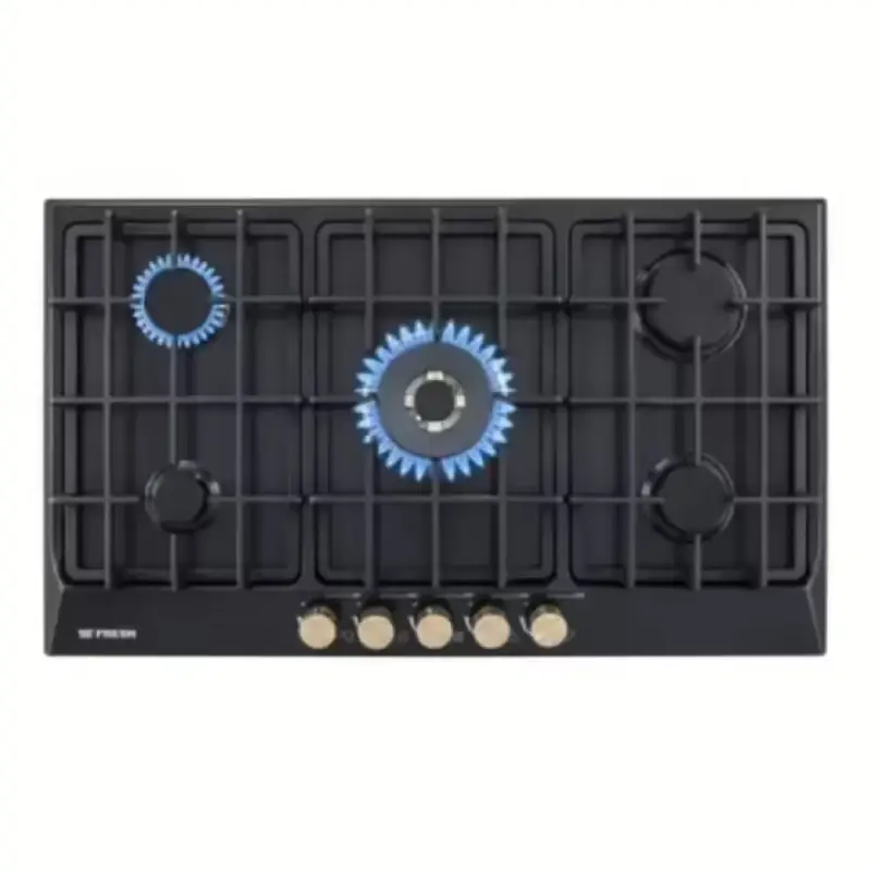 Fresh Built-In Hob 5 Burner Gas Cast Iron Safety Black 9845