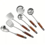 Stainless steel distribution set with wooden handle, consisting of 7 pieces