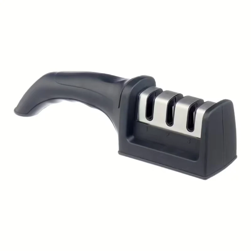 MT 3-stage manual knife sharpener, stainless steel with plastic body - black and silver