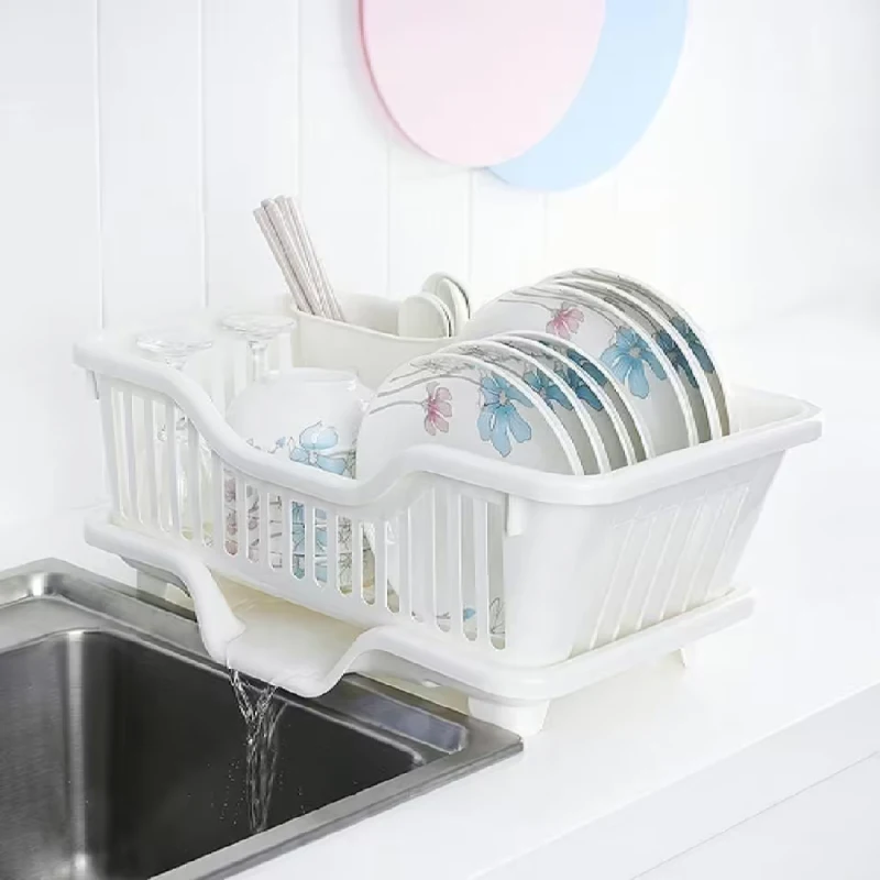 3 in 1 Plastic Dish Drainer and Cutlery Drainer, High Quality Removable Dish Drying Rack, Kitchen Dish Drying Rack and Organizer with Drain Tray, Polypropylene Plastic