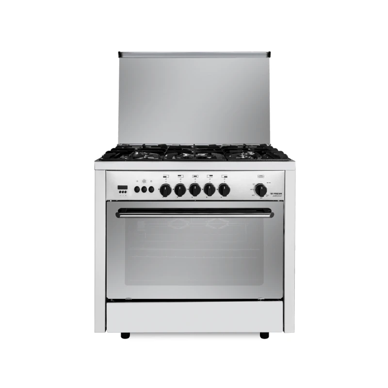 Fresh Gas Cooker 5 Burners 90 Cm Fan Professional Stainless Steel 0095