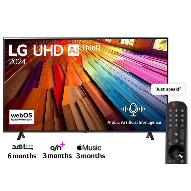 LG TV 75 Inches 4K UHD Smart LED Built In Receiver Black 75UT80006LB