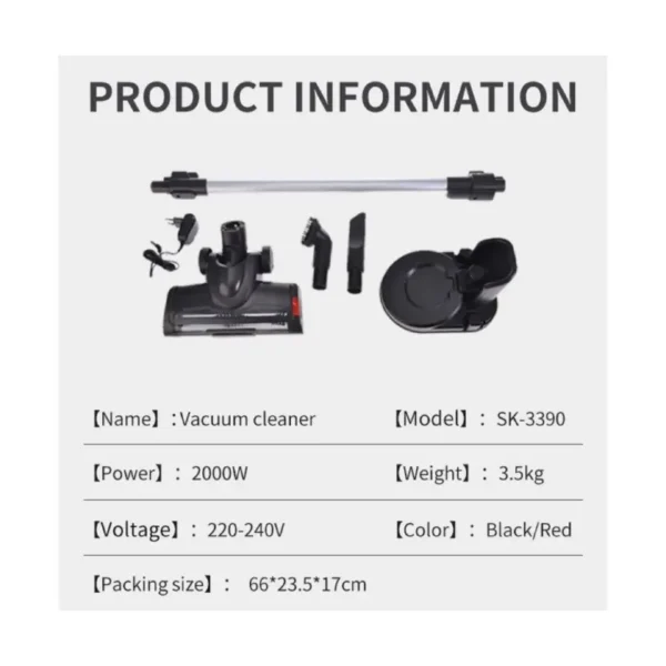 Sokany Hand Vacuum Cleaner 2000 Watts Rechargeable Black SK-3390