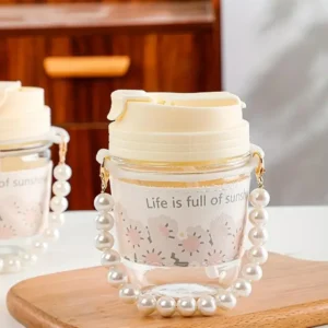 Glass Mug 350 ml with Lid and Pearl Handle Yellow 