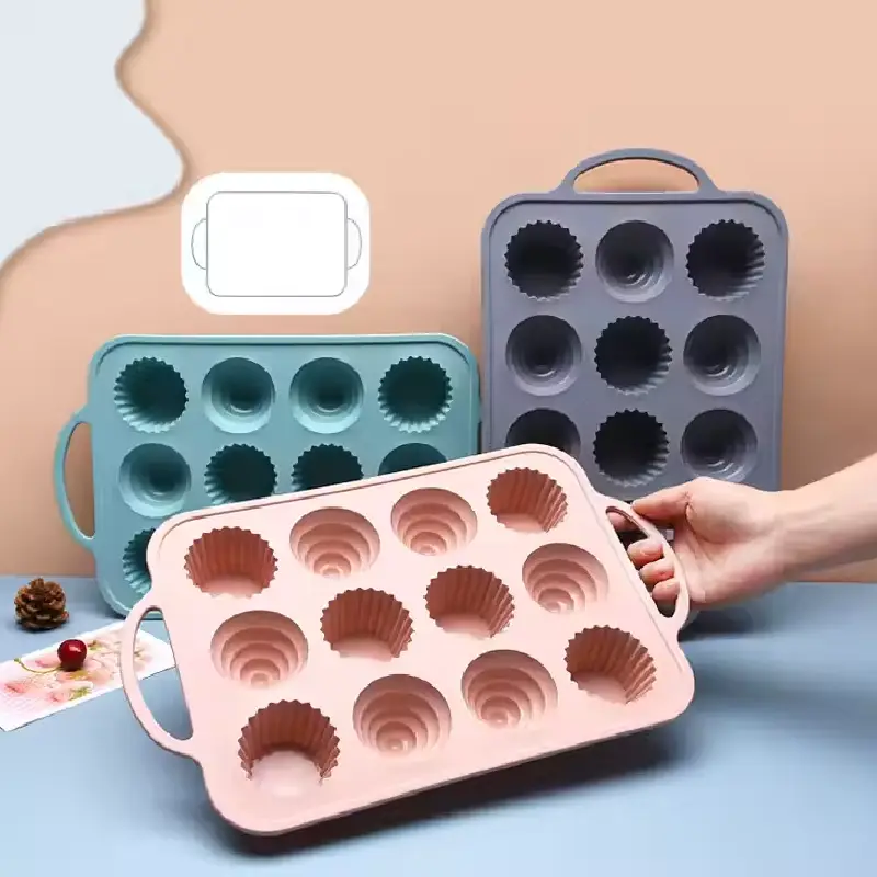 Cupcake Mold 12-Cup Silicone with Metal Frame Shapes