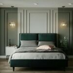 Modern Bed Upholstered With Red Beech Wood Frame, Natural Plywood Base