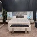 Alaska luxury bedroom made of red beech wood finished with oven-cured duco paint.