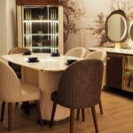 غرفة سفرة كاملة لارين - خشب زان أحمر وموسكي مع رخام كرارة إيطالي