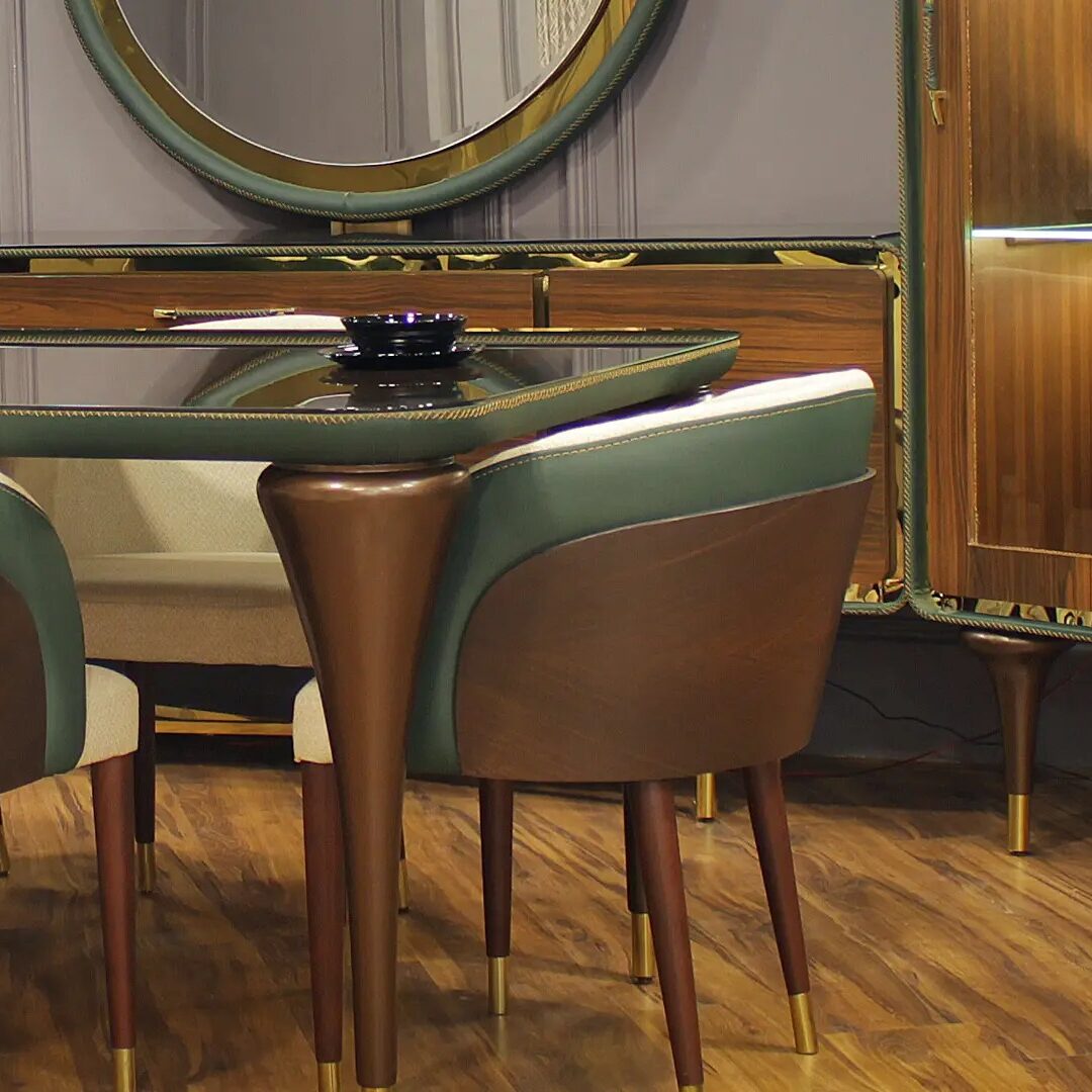 Rolex Dining Room Set - Solid Beech Wood with Premium Leather Upholstery