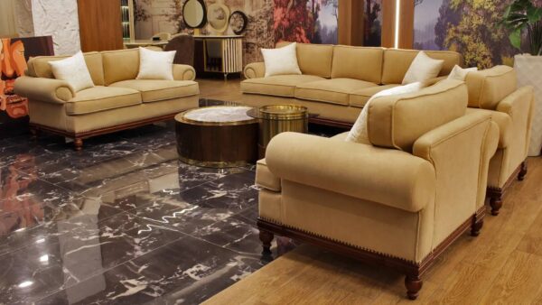Wooster 6-Piece Living Room Set Red Beech Wood Imported Fabric High-Density Foam