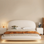 Floating Upholstered bed Made Of Red Beech Wood + Natural Contour Wood +Imported Fabric,Suitable For a 160×195 cm Mattress.