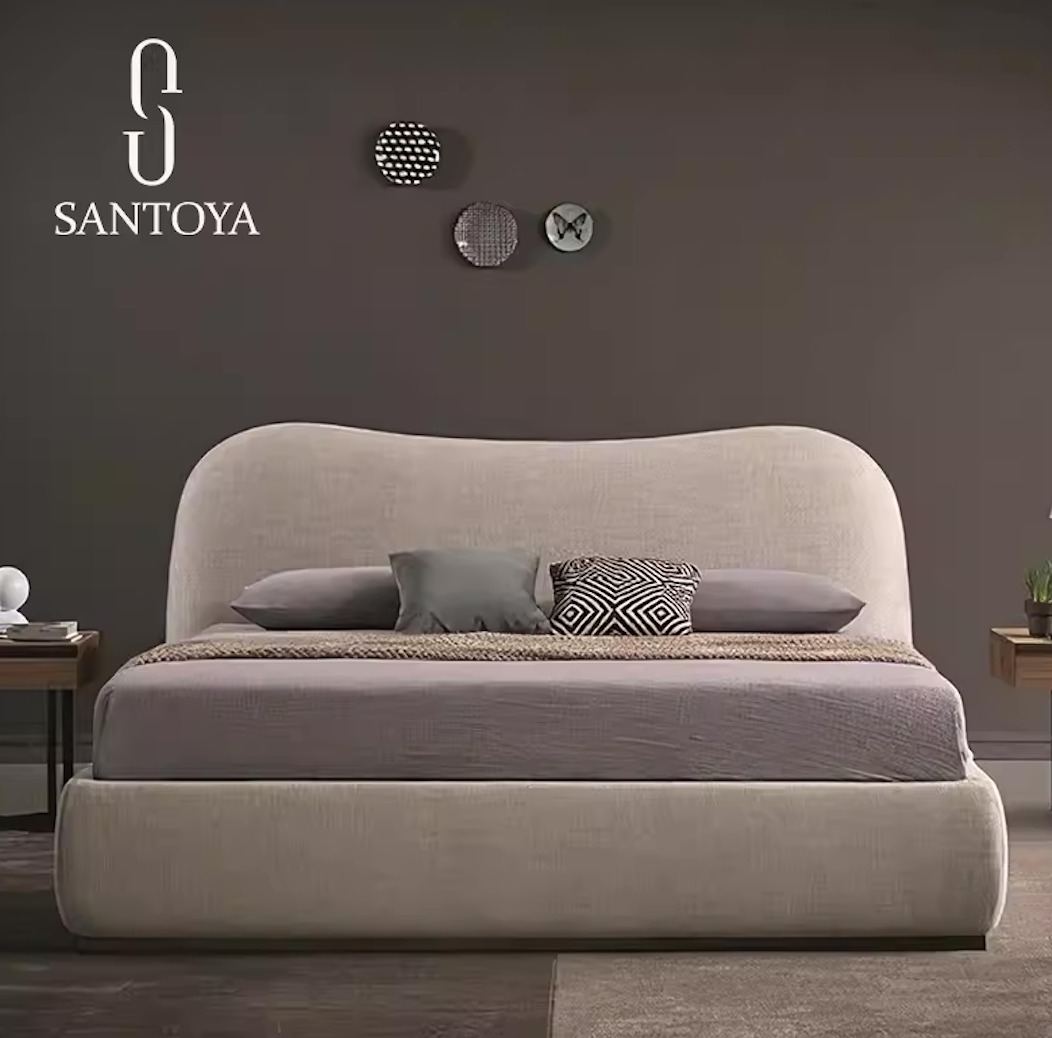 سرير متنجد سانتويا خشب زان أحمر 160×195 سم سرير مزدوج فاخر عصري