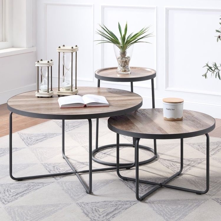 طقم ترابيزات 3 قطع بإطار ستيل وسطح خشب MDF موديل CT.113