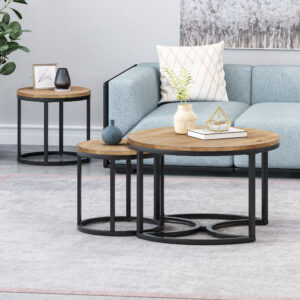 طقم ترابيزات 3 قطع بإطار ستيل وسطح خشب MDF CT.12