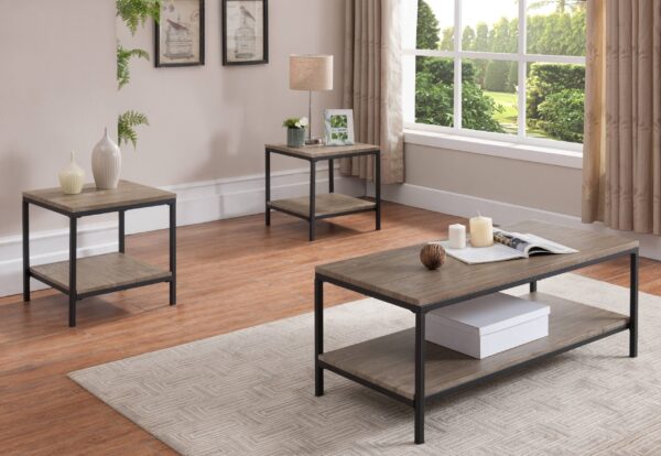 طقم ترابيزات 3 قطع بإطار ستيل وسطح خشب MDF CT.124