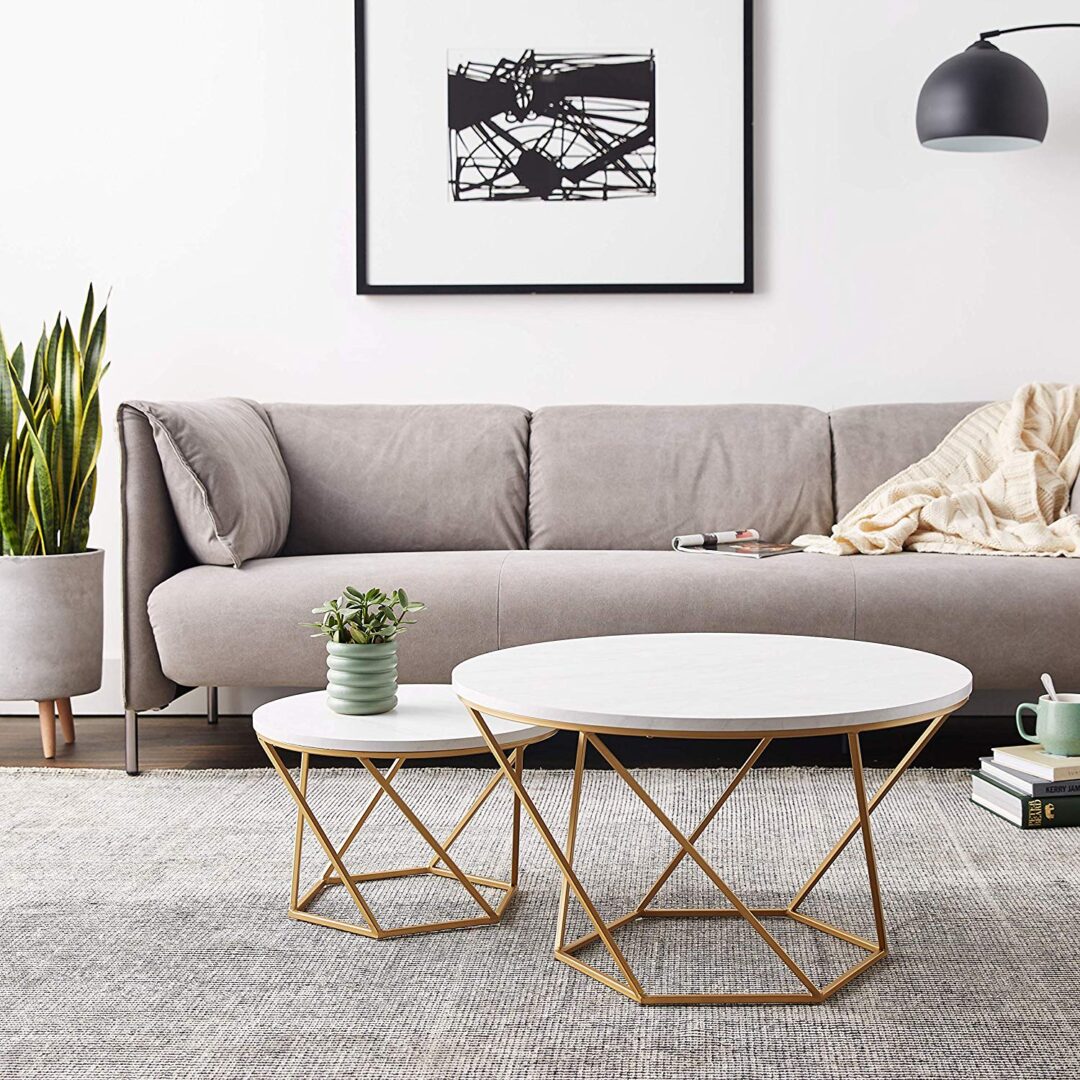 Set of 2 Center Tables Steel & Carrara Marble CT.9