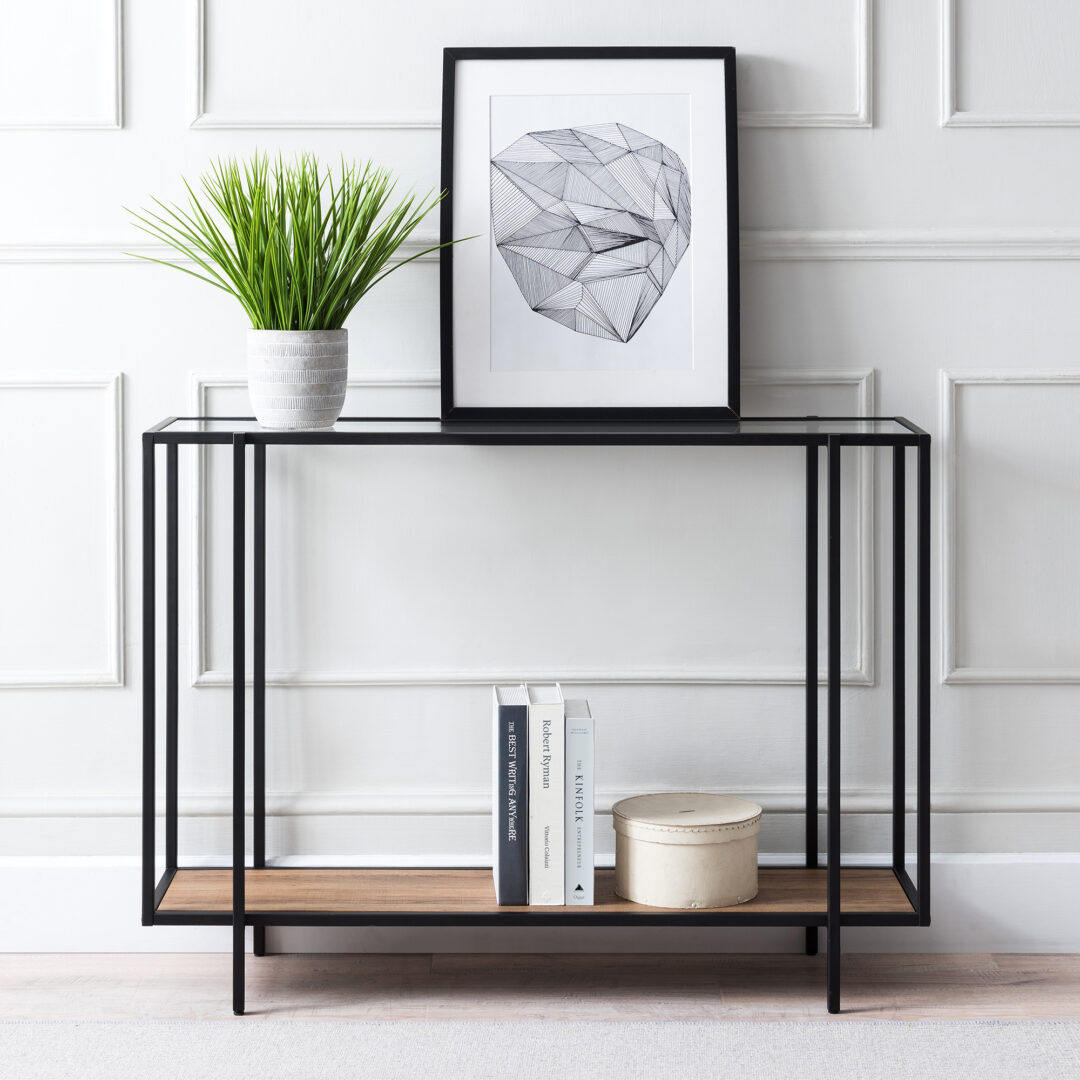 Steel Console Table - Console.10 - With MDF And Glass Top 120×40×100 cm