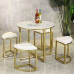 Steel Dining Table Upholstered MDF Top 100×100×75 cm Dining.4