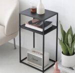 ترابيزة جانبية ST.120 مقاس 40×30×60 سم من ستيل وحديد مع سطح خشبي
