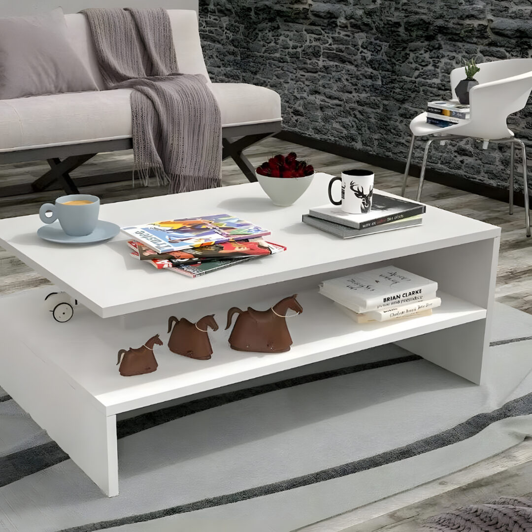 Coffee Table 90 Cm Wide With Shelf White ANT1032