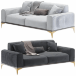 Two-Seater Sofa Red Beech Wood with Imported Fabric and High-Density Foam