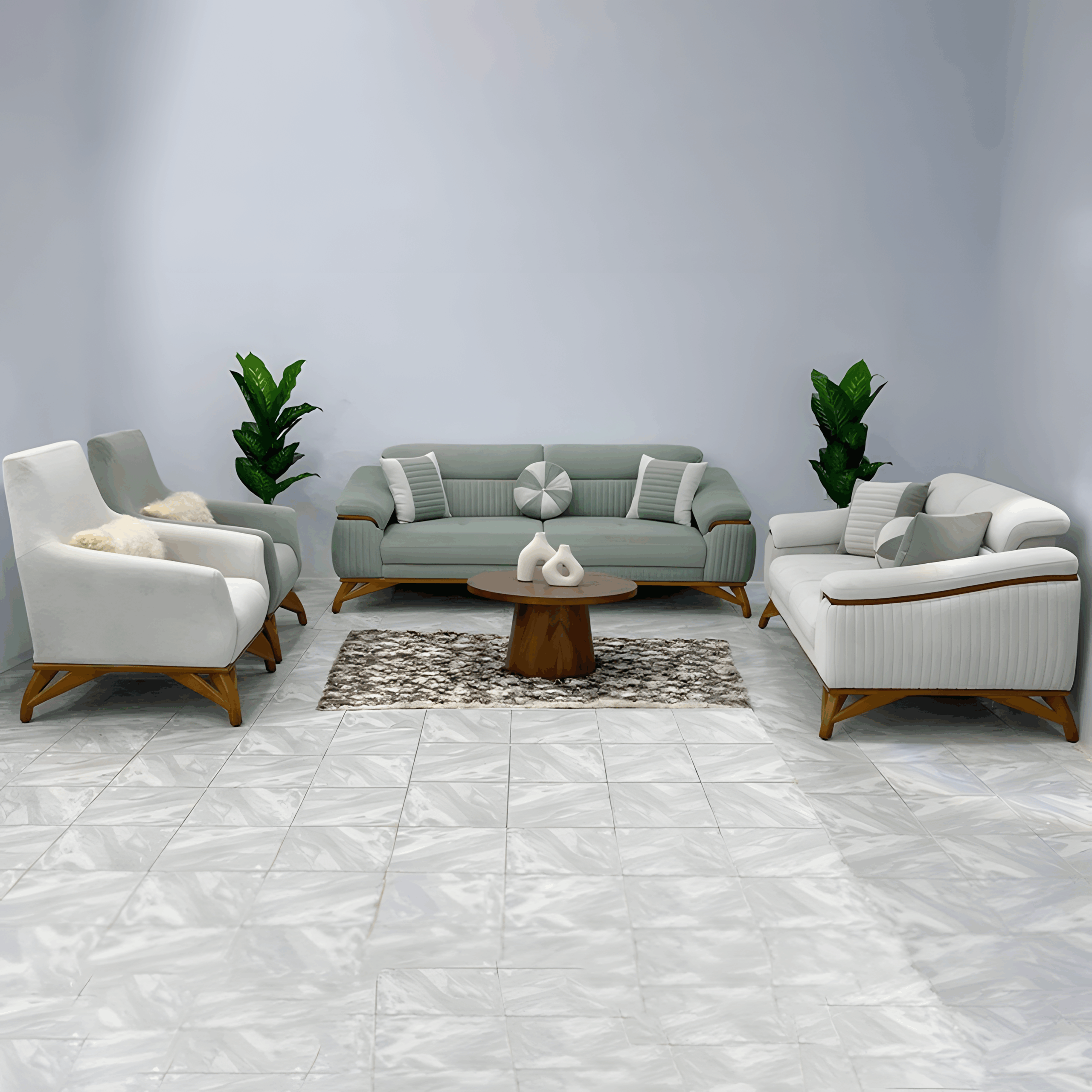 Milano Sofa Set Red Beech Wood Imported Fabric High Density Foam