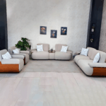 Casadia Living Room Set with Red Beech Wood and Imported High-Density Fabric