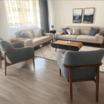 Elegant Sofa Set with Red Beech Wood, Imported Fabric, and High-Density Foam