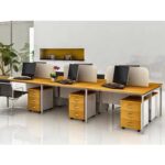 Workstation for 4 Persons MDF White and Wood-colored 360 cm Width Imported Coated with HPL ant.0073