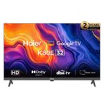 تلفزيون هاير سمارت إل إي دي 32 بوصة بدقة HD مع ريسيفر مدمج أسود H32K80E