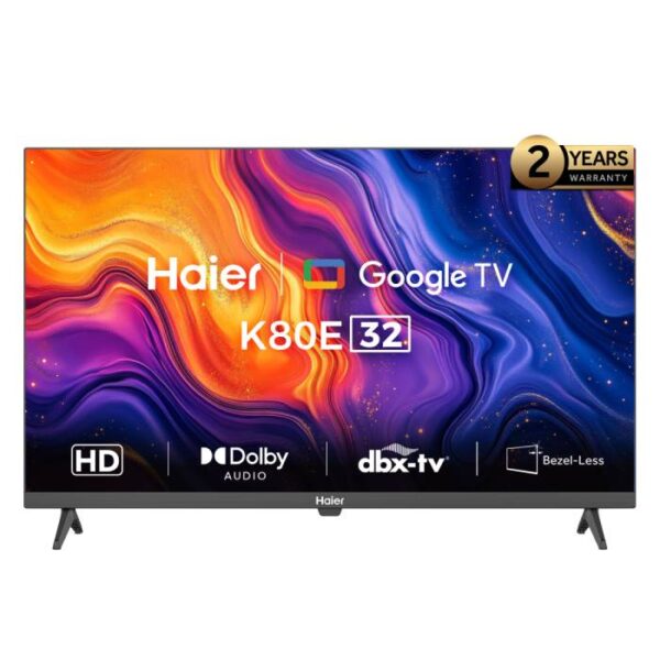 تلفزيون هاير سمارت إل إي دي 32 بوصة بدقة HD مع ريسيفر مدمج أسود H32K80E