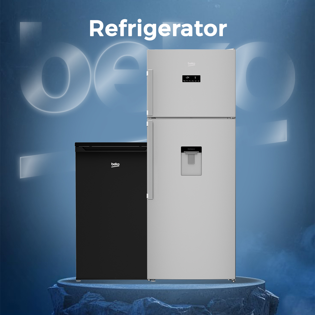 Beko refrigerator in Egypt – No Frost fridge banner with modern design and energy efficiency