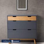 وحدة أدراج بثلاثة أدراج بتصميم عصري باللون الرمادي والخشبي عرض 80