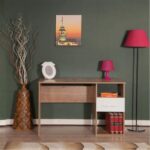 مكتب بعرض 120 سم مزود بدرج واحد ورف بدون كرسي باللون الخشبي × الأبيض