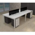 ورك ستيشن لأربع أشخاص مصنوع من خشب MDF باللون الأبيض، بعرض 240 سم، مستورد ومغطى بطبقة HPL عالية الجودة ANT.0091