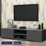 وحدة تلفزيون بطول 160 سم مزودة بخزانتين ورف باللون الرمادي الداكن ant1122