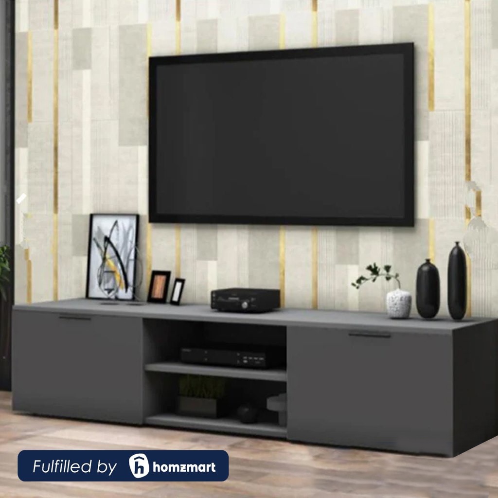 وحدة تلفزيون بطول 160 سم مزودة بخزانتين ورف باللون الرمادي الداكن ant1122