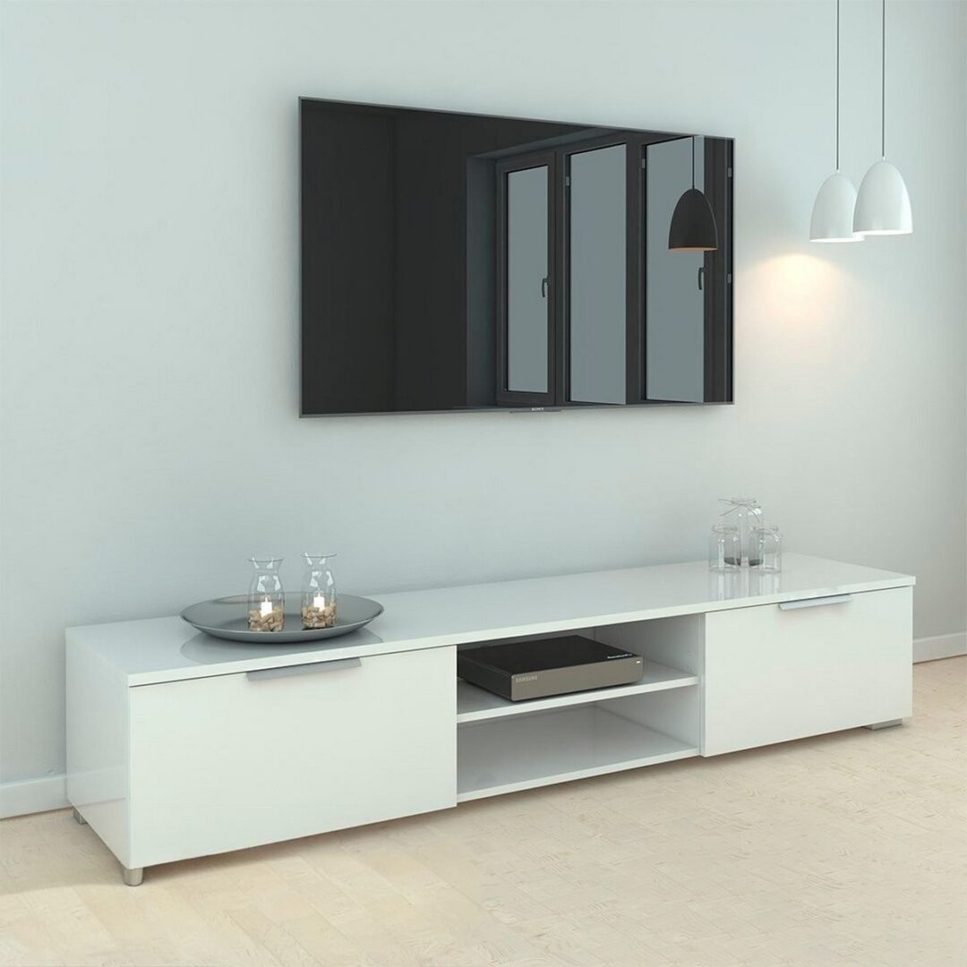 وحدة تلفزيون ببابين ورف بطول 160 سم باللون الأبيض ANT1129