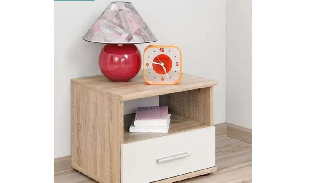 كومود بدرج واحد باللونين الخشبي × الأبيض بطول 40 سم ‏ANT1081