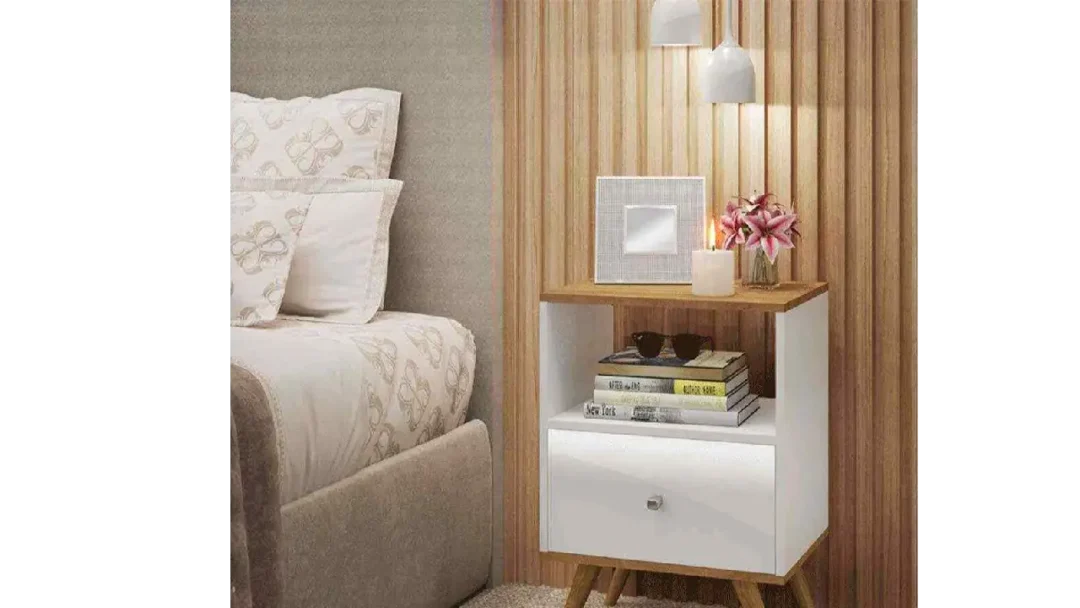 كومود 40 سم بدرج واحد مصنوع من خشب MDF وخشب الزان بطبقة HPL ‏ant1100