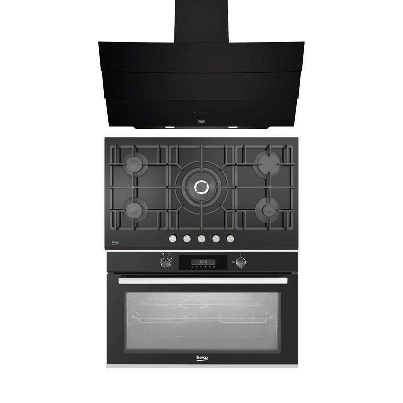 اشتري الان طقم بلت إن بيكو أسود 90 سم: فرن BBWHT12300BS+مسطح HISW95226SEL+شفاط هرمي HCA92640BHE