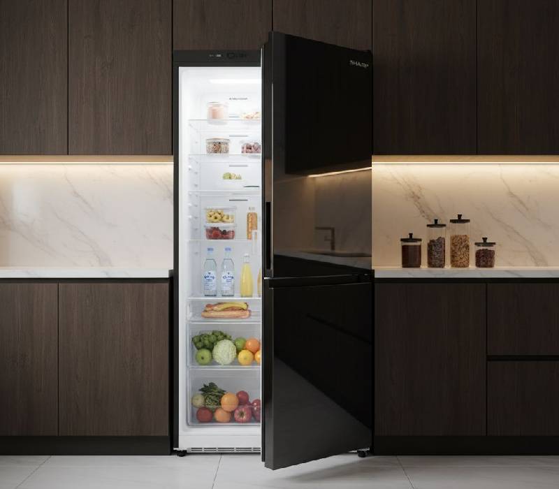 استمتع بأناقة وأداء ثلاجة شارب باب زجاج في مطبخك