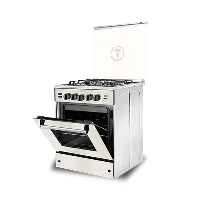 بوتجاز يونيون اير 60 سم غاز ماكس 14 كاست ديجيتال لون فضي بمروحة فرن ونظام أمان وشواية بموتور – تصميم زجاج عاكس أنيق وأداء قوي للمطابخ العصرية